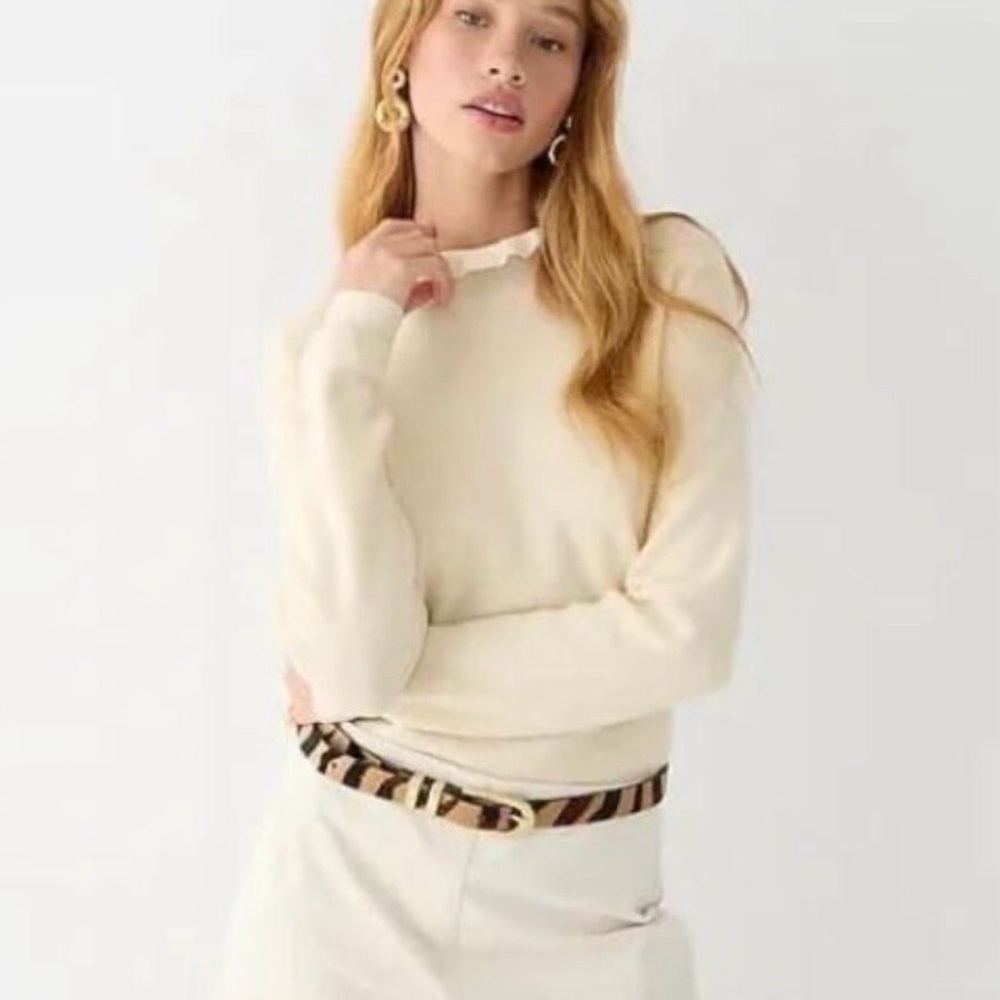 J. Crew Cream Ruffle Turtleneck Sweater